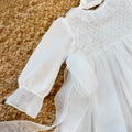 Abito battesimo bimba lungo bianco avorio con smock