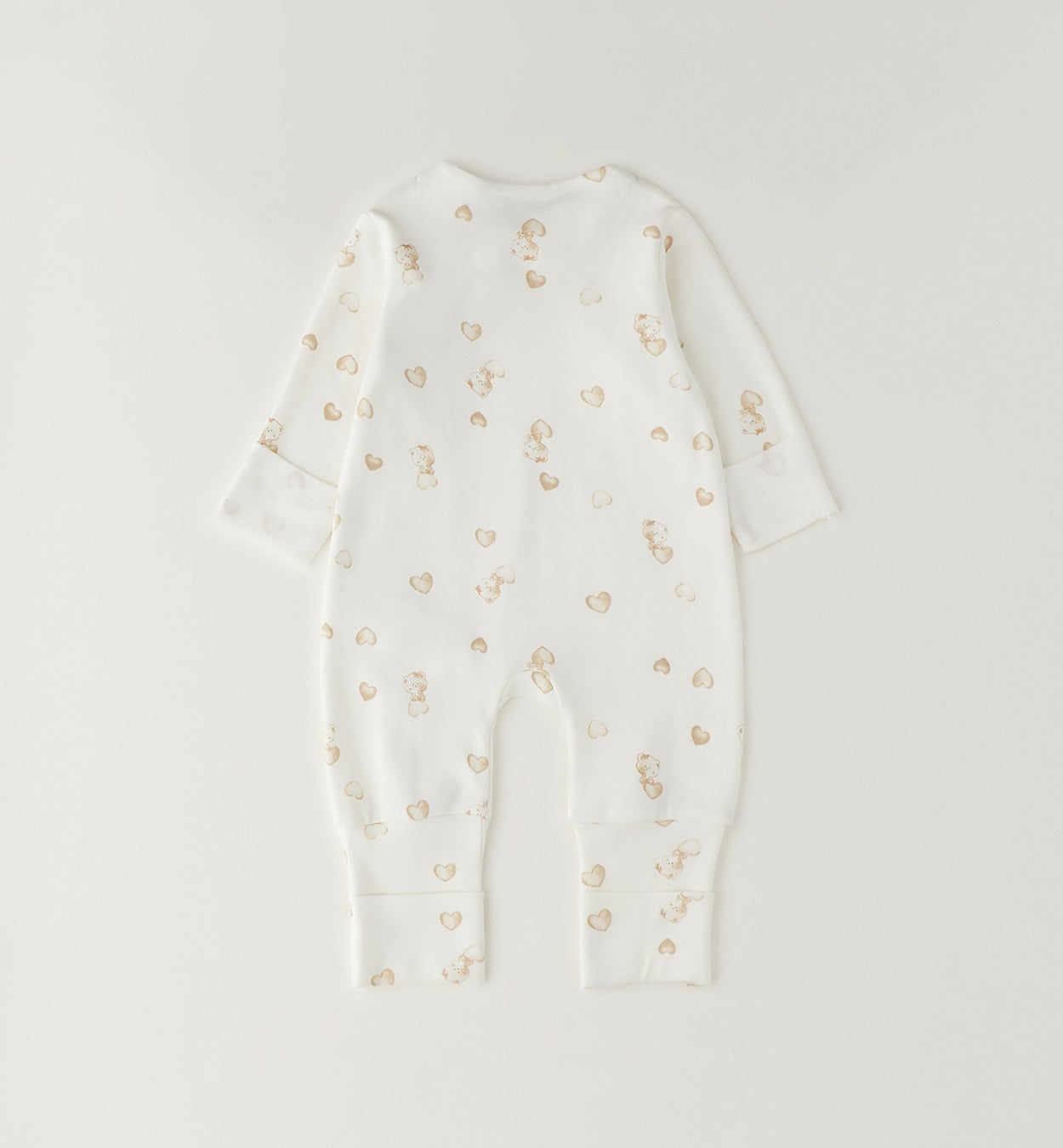 Retro tutina neonata in caldo cotone panna con fantasia orsetti e cuori beige