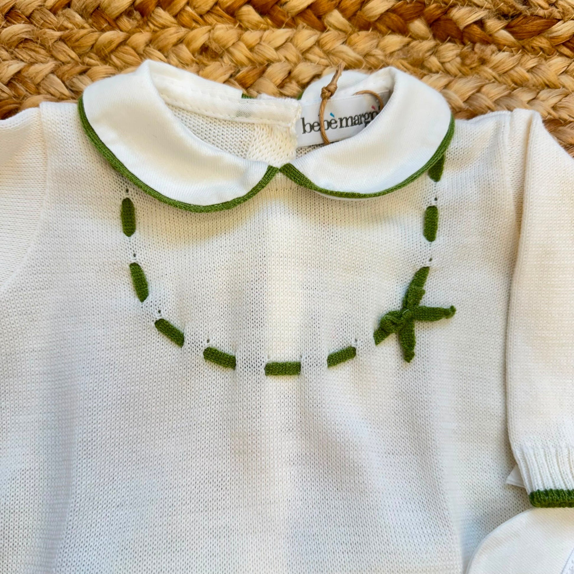 Corredino nascita neonata panna e verde con copertina, completo e accessori coordinati