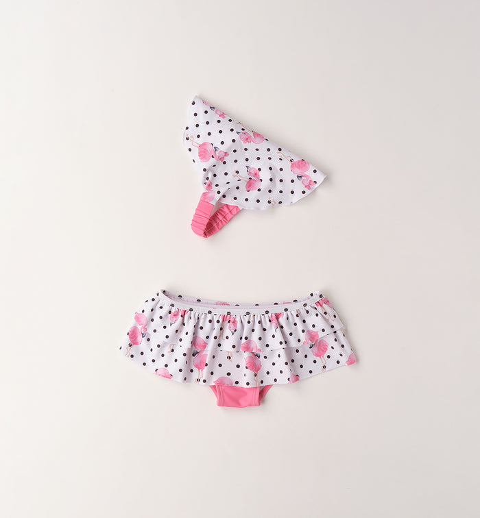 costume bimba con bandana pois e fenicotteri rosa