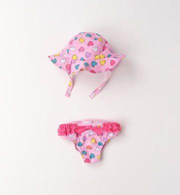 costume bimba rosa fantasia cuori con cappellino coordinato