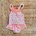 costume bimba intero fantasia frutta corallo con balze vichy