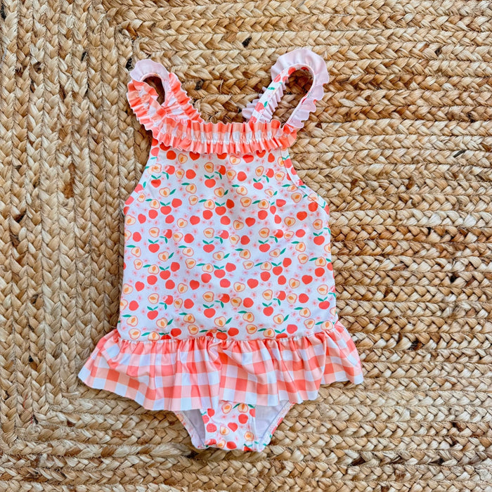 costume bimba intero fantasia frutta corallo con balze vichy