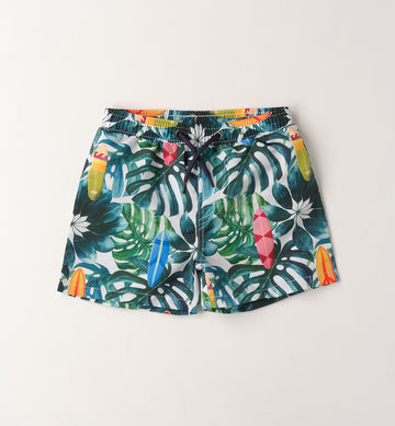 costume bimbo boxer fantasia tropicale con foglie e surf