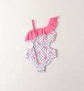 costume intero bimba monospalla fantasia fenicotteri e pois