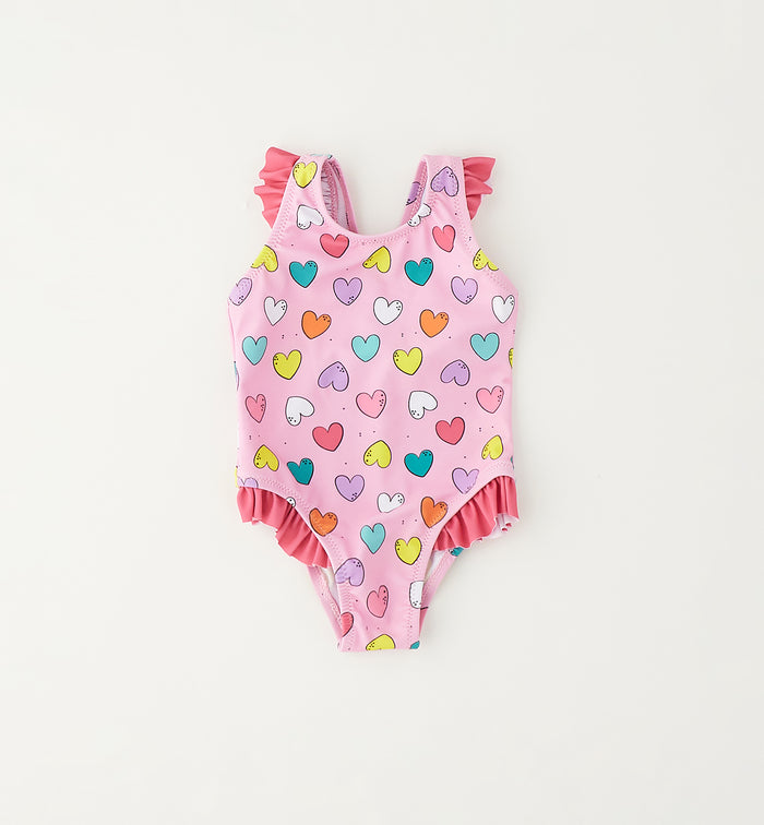 costume intero bimba rosa fantasia cuori multicolor
