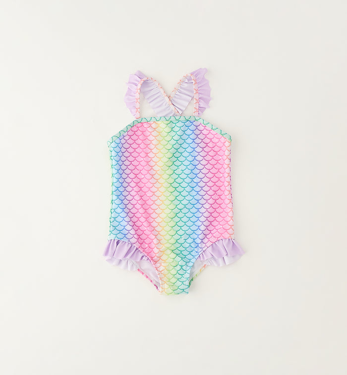 costume intero bimba fantasia sirena multicolor con volant