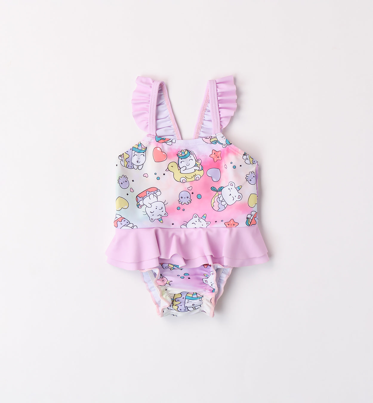 Costume intero bimba fantasia unicorni con gonnellina e spalline volant