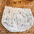 coulotte pagliaccetto bimbo in cotone con stampa barchette e fari