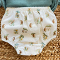 Completo pagliaccetto bimbo verde salvia con maglia e culotte fantasia animaletti