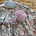 Abito pagliaccetto bimba floreale rosa con culotte coordinata e colletto volant