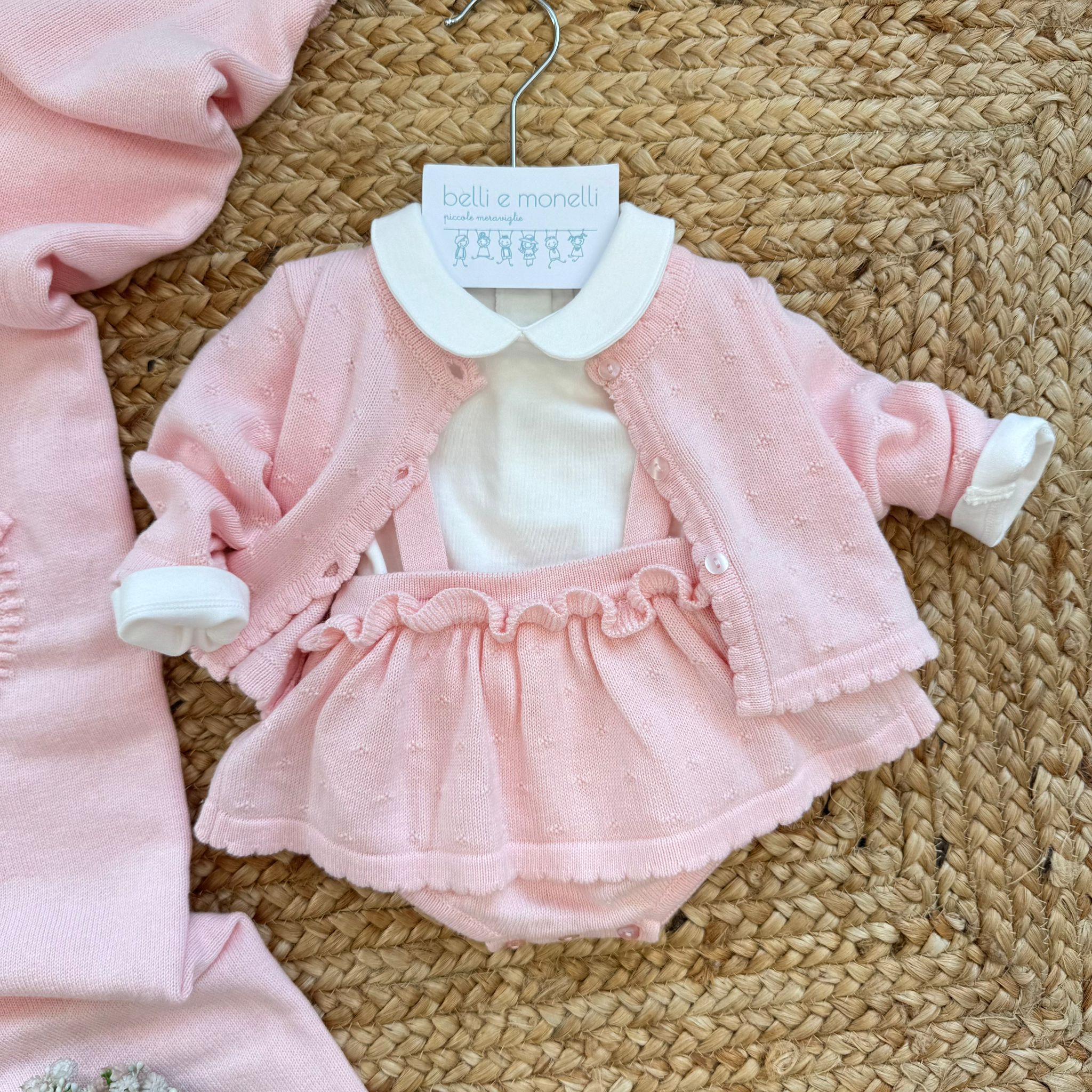 Set nascita neonata rosa in caldo cotone con gonnellina e cuore