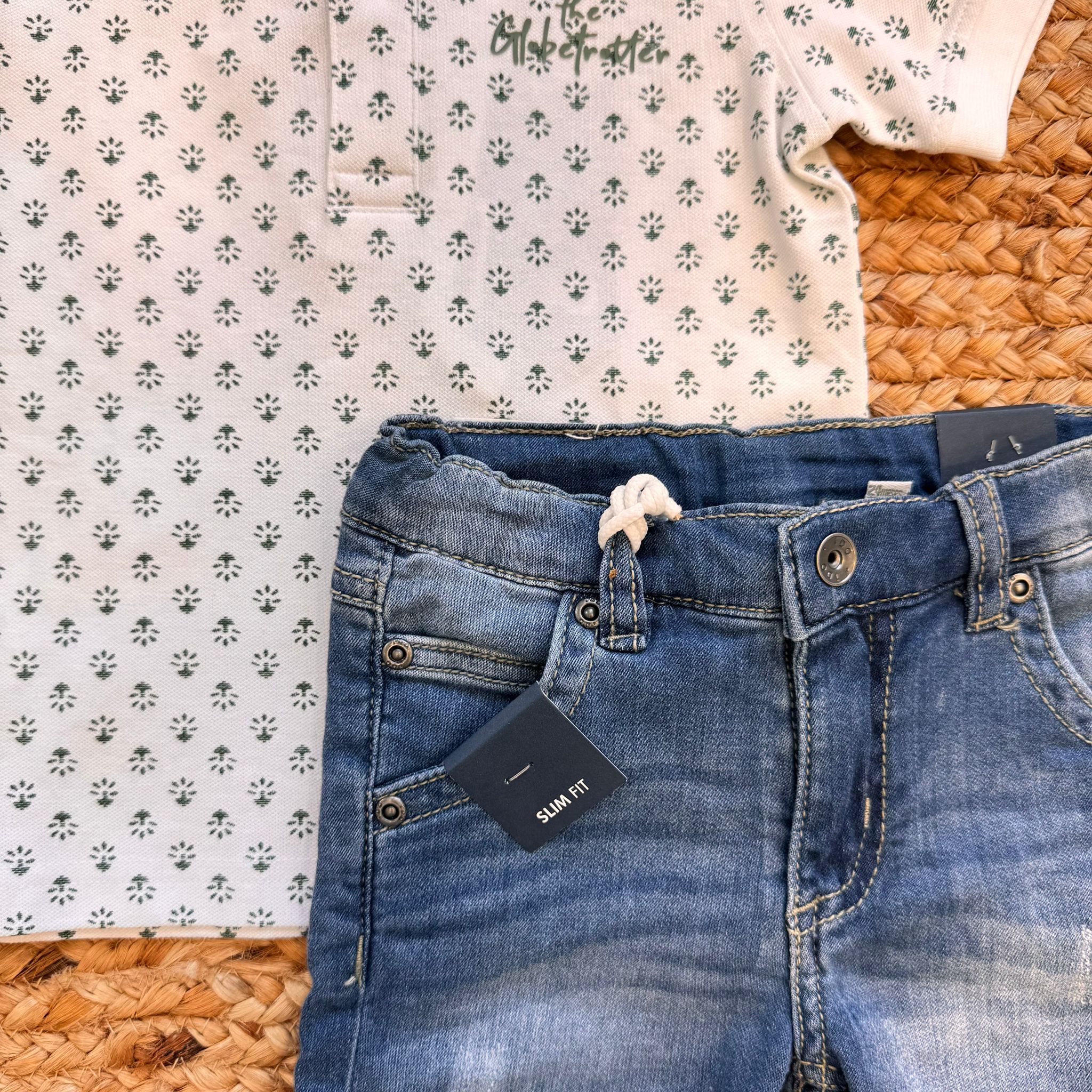 COMPLETO IDO POLO FANTASIA E BERMUDA DENIM SLIM