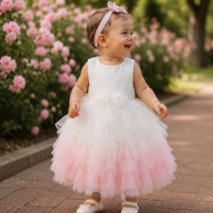 Abito da bambina in tulle sfumato rosa