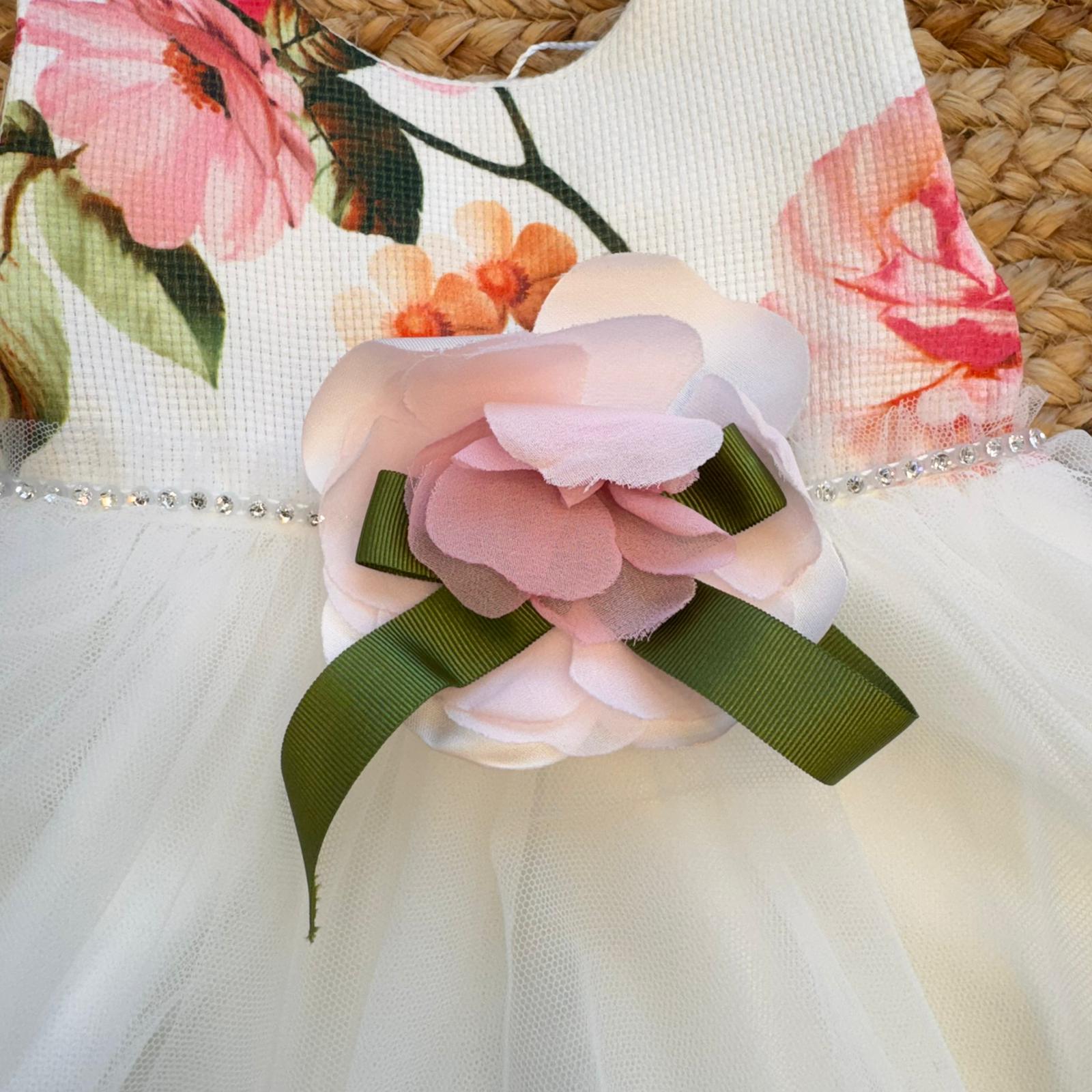 ABITO BIANCO BAMBINA FIORI E TULLE