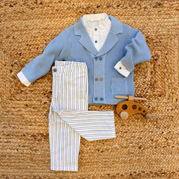 COMPLETO NEONATO AZZURRO POLVERE CON CAMICINA E CARDIGAN