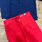COMPLETO BAMBINO CAMICIA BLU E PANTALONE ROSSO FIRMATO BOBOLI