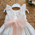 ABITO ELEGANTE ROSA CIPRIA CON FIORI IN TULLE