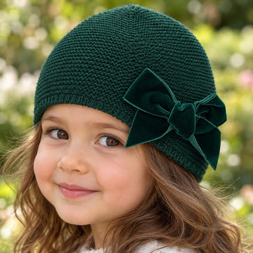 Cappello bambina verde bottiglia Condor con fiocco in velluto