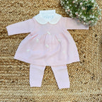 Tutina pura lana rosa con roselline ricamate