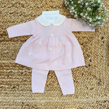 Tutina pura lana rosa con roselline ricamate