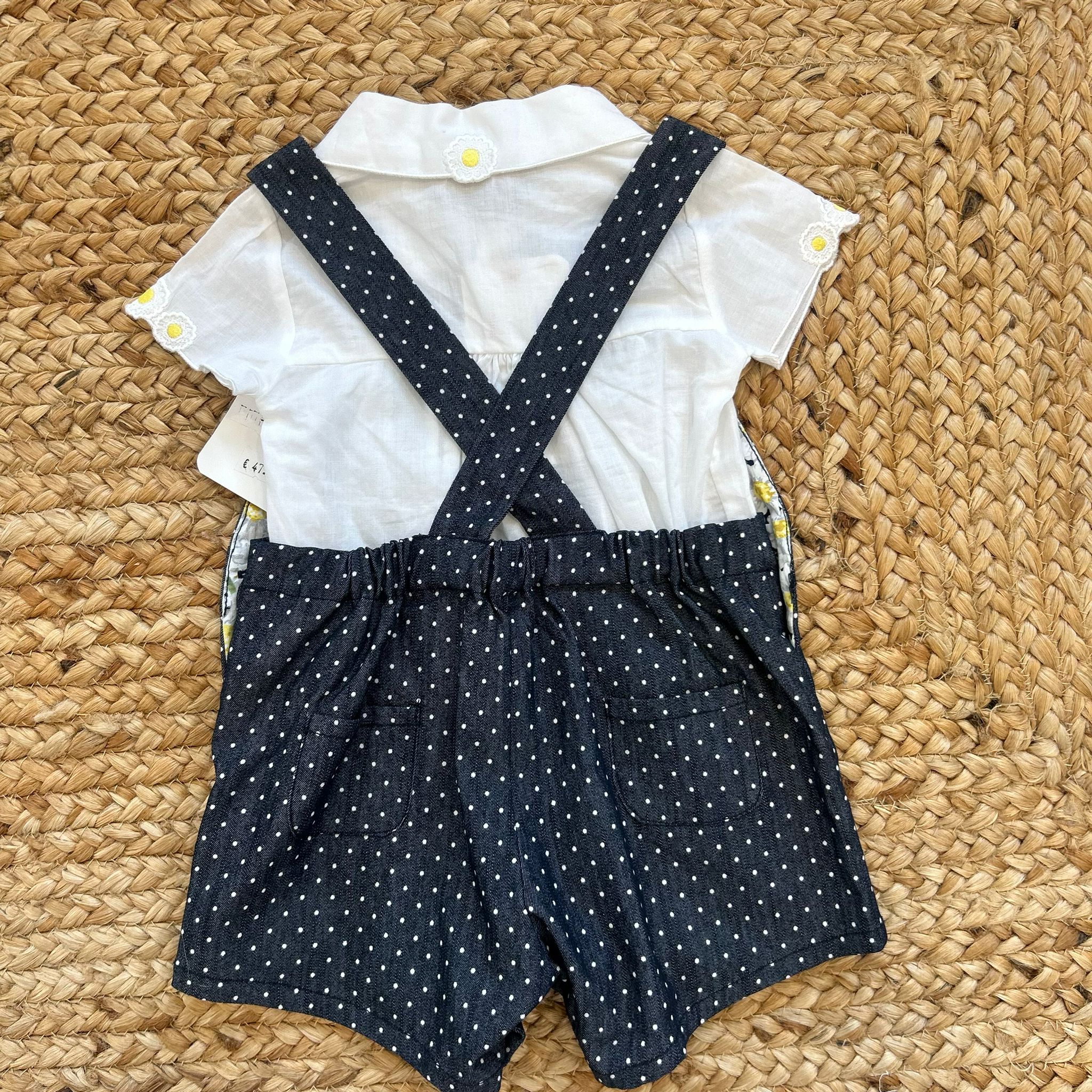 COMPLETO BIMBA SALOPETTE BLU A POIS E CAMICINA MARGHERITE