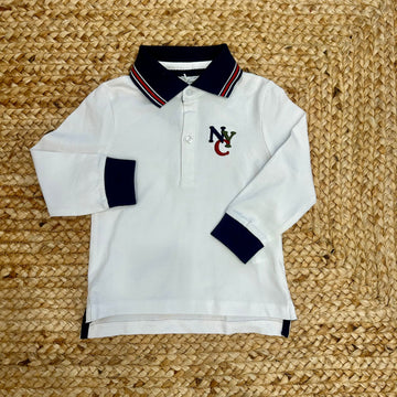 Polo bambino bianca manica lunga con dettagli blu navy