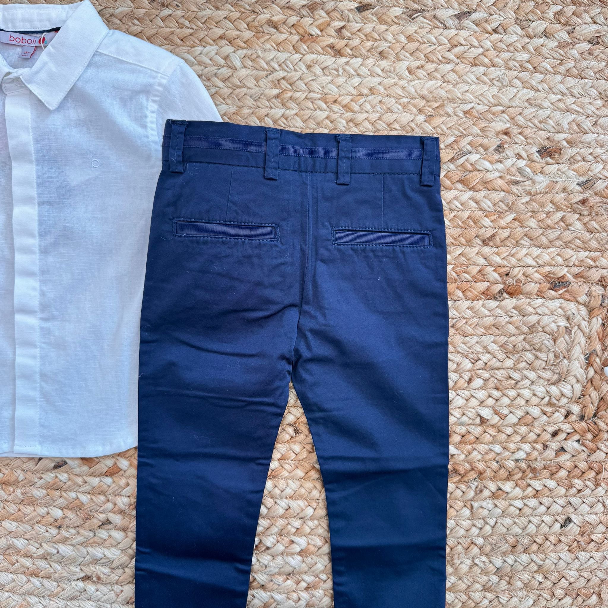 COMPLETO CAMICIA MISTO-LINO E PANTALONE BLU ELEGANTE