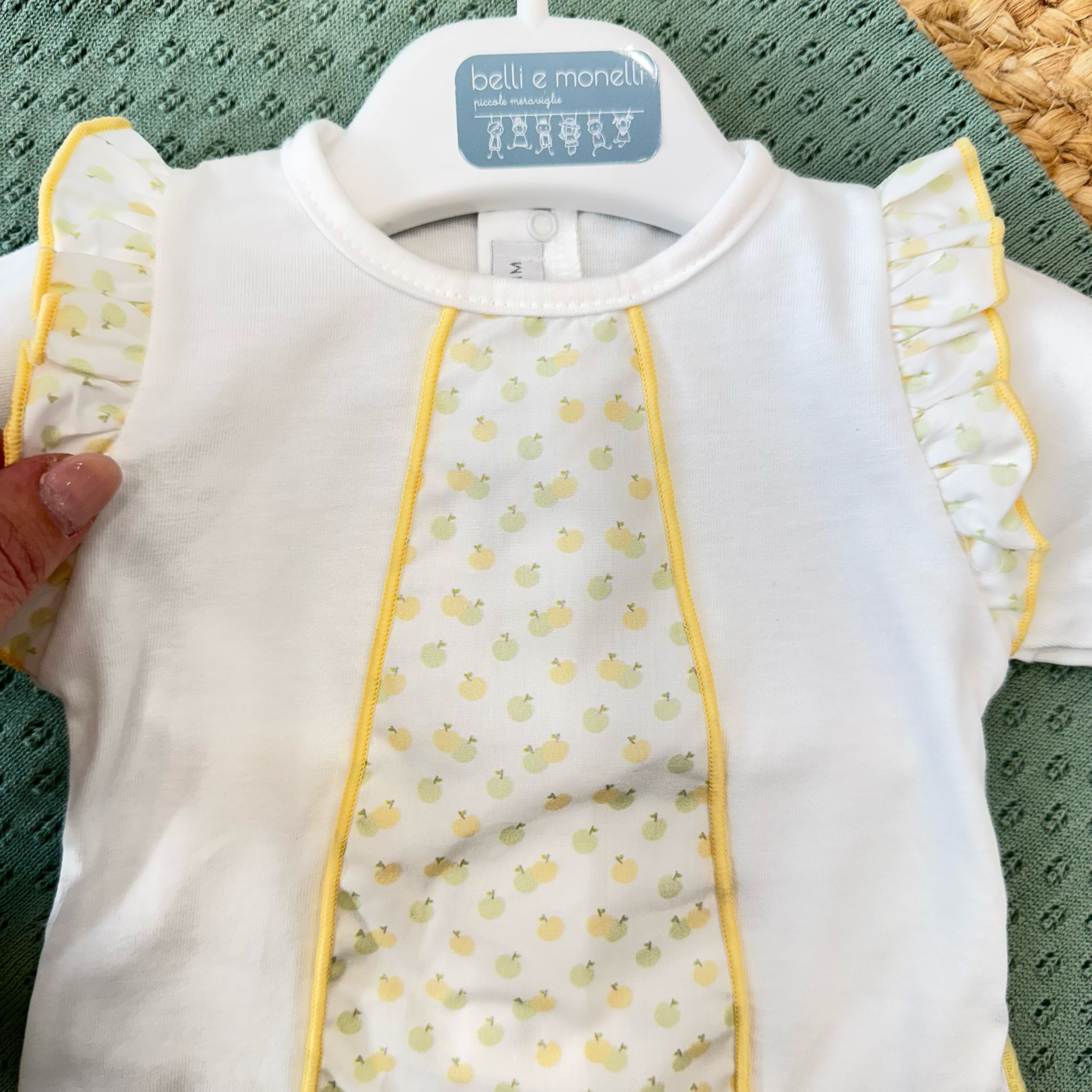 COMPLETO NASCITA NEONATA IN COTONE BIANCO E GIALLO