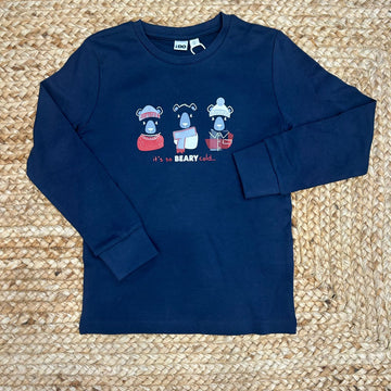 Maglia bimbo blu con orsetti e scritta “It’s so beary cold”