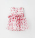 Dettaglio abito bimba floreale rosa con corpino smanicato e gonna vaporosa