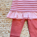 Completo bimba in caldo cotone con maglia rigata rosa e leggings coordinati