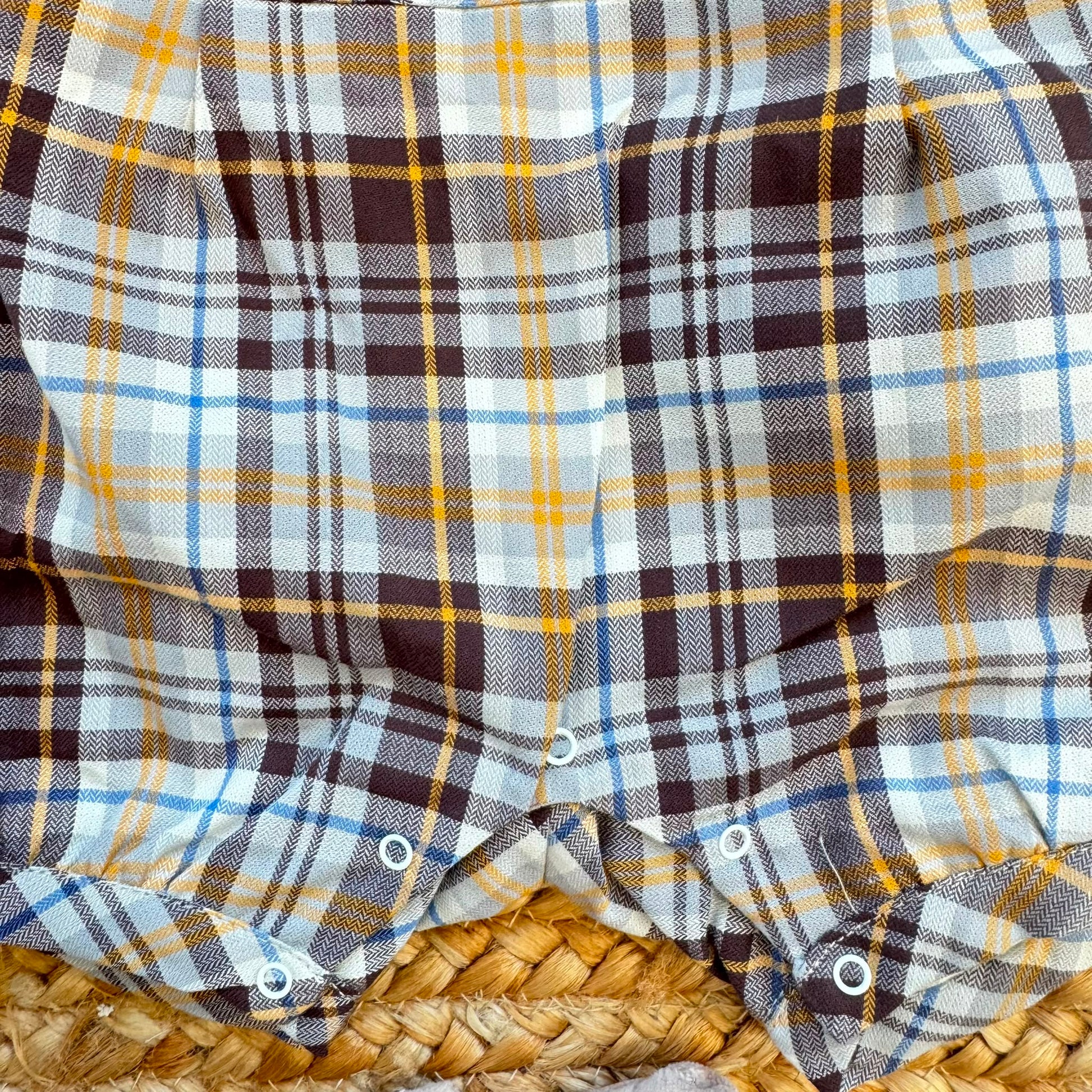 Pagliacetto neonato caldo cotone con fantasia tartan azzurra e marrone