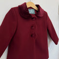 Cappottino inglese bordeaux bimba in panno foderato con colletto in velluto