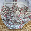 Abito pagliaccetto bimba floreale rosa con culotte coordinata e colletto volant