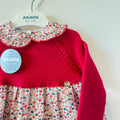 Abito bimba con corpino in maglia amaranto e gonna floreale in cotone