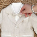 Completo bambino elegante in lino beige per battesimo o primo compleanno