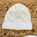 Uscita clinica neonata in pura lana panna con ricami rosa completa di copertina cappellino e scarpine