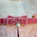 Tutina neonata in ciniglia rosa con tulle ricamato e fiocco per corredino nascita