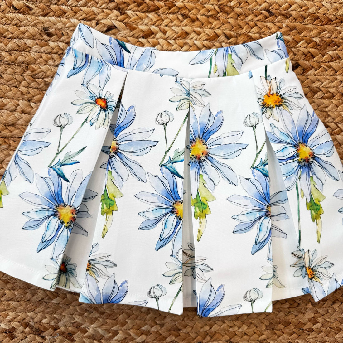 Coordinato bambina con top celeste e gonna a fiori azzurri

