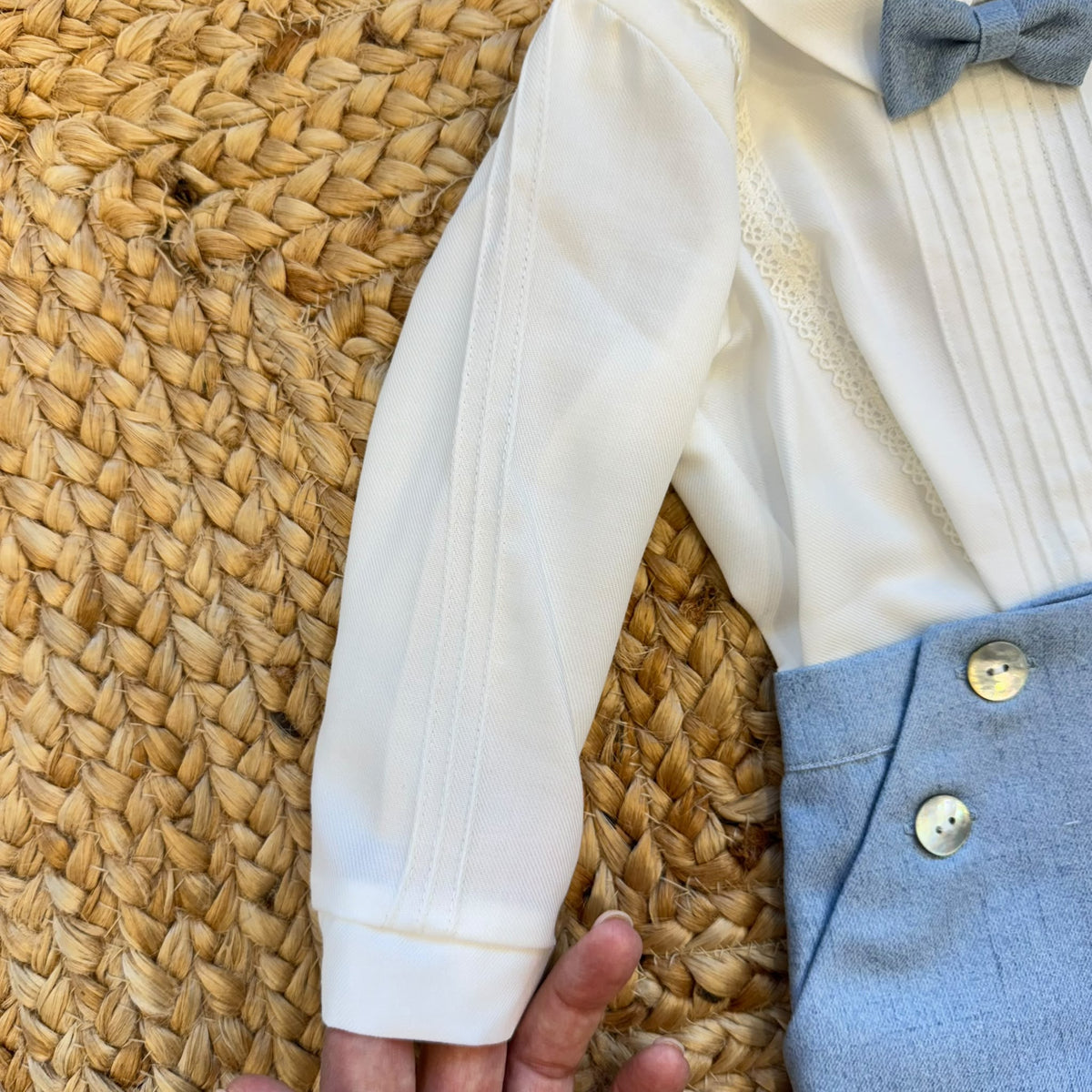 Completo battesimo bimbo azzurro polvere e bianco con papillon