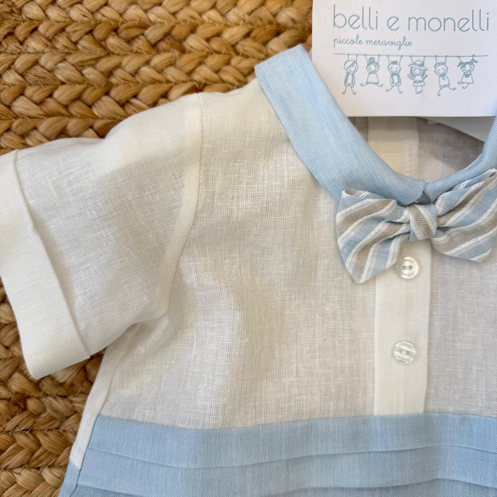 dettaglio papillon azzurro e beige a righe