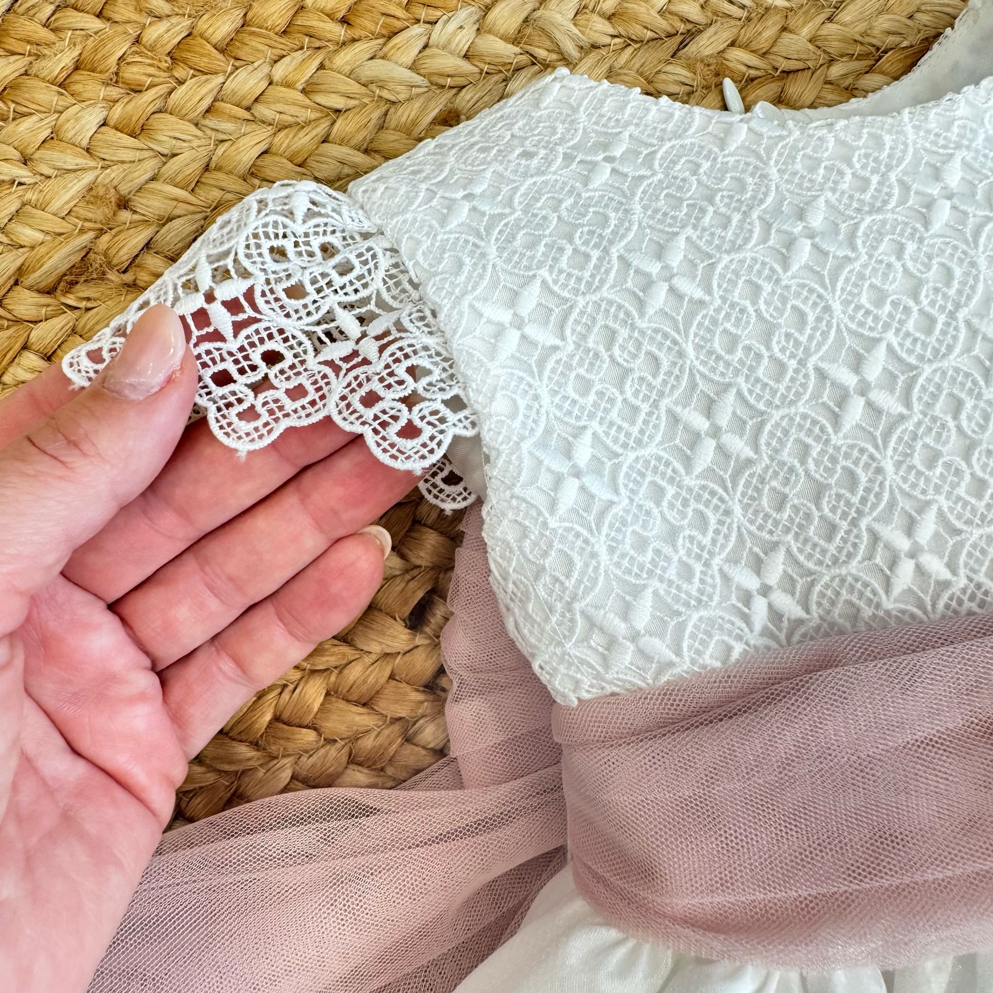 Maniche in pizzo elegante per vestito battesimo bambina Mimilù