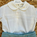 Completo Battesimo bimbo con camicia bianca e pantaloncino in velluto verde salvia