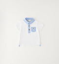 dettaglio polo neonato con colletto azzurro