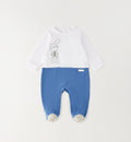 Tutina neonato 100% cotone bianca e azzurra con ricamo coniglietto – vista frontale