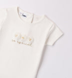T-shirt bambina avorio con fiori in tulle e scritta dorata "so special"

