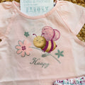 dettaglio t-shirt bimba rosa stampa ape glitter