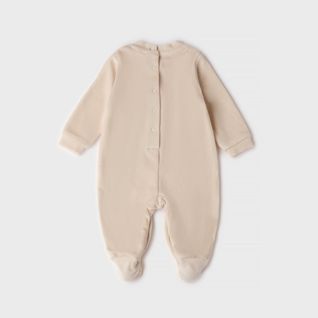 Retro tutina neonata beige in ciniglia con piedini e apertura con bottoncini