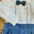 Pantalone azzurro polvere con pieghe completo battesimo bimbo